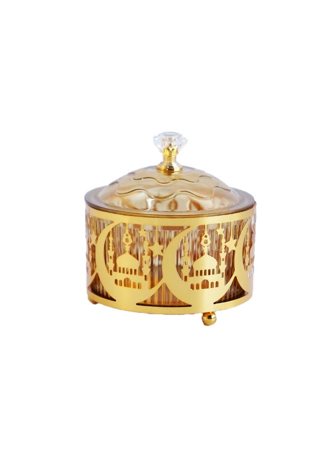 Home Smart Ramadan Metal Snack Box with Lid | Desert serving platter with transparent lid, inspired by mosque adding an elegant touch to your Ramadan decorations in your office or home. Perfect for celebrating Eid al-Fitr, Ramadan, or weddings. - Image 1